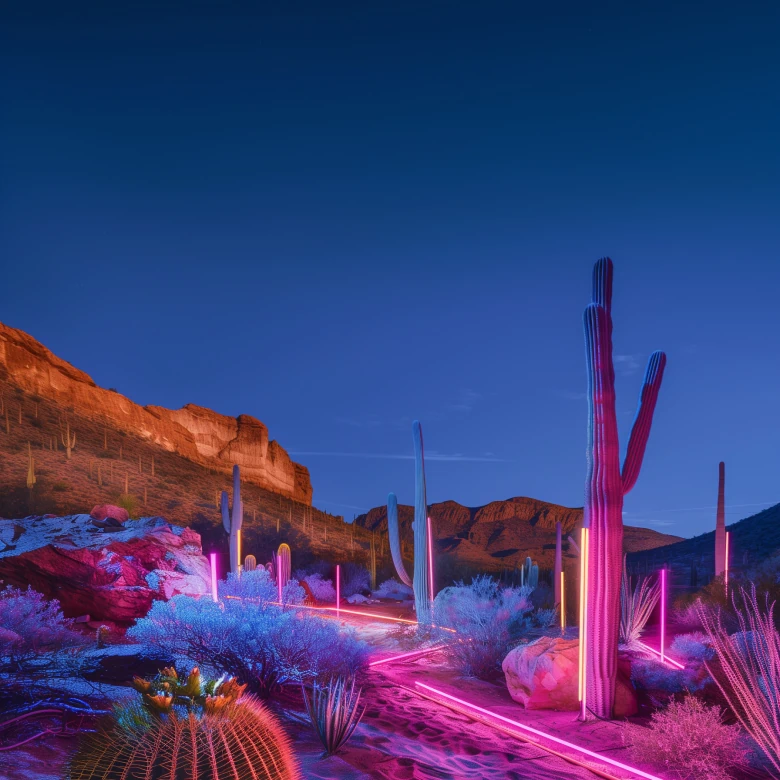 a cactus plants with pink lights